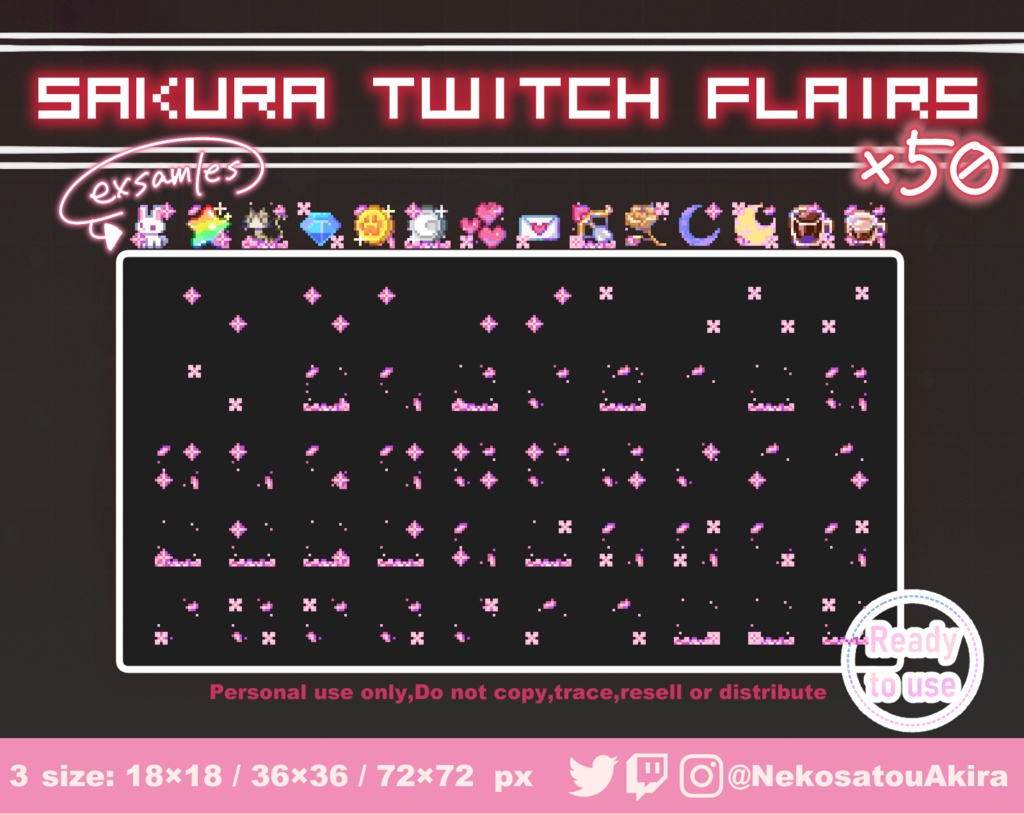 ドット絵「桜」フレアバッジ Twitch Flairs Badges x50 - Pixel Art / Cute sub badges / Kawaii / Streamer