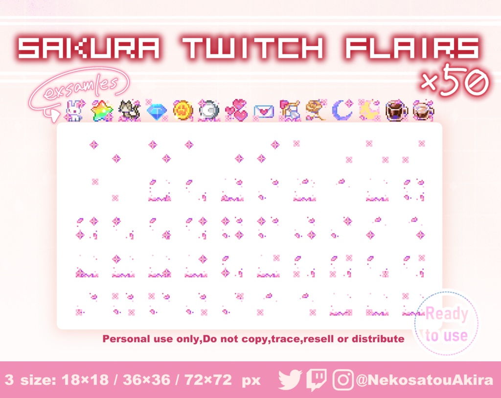 ドット絵「桜」フレアバッジ Twitch Flairs Badges x50 - Pixel Art / Cute sub badges / Kawaii / Streamer