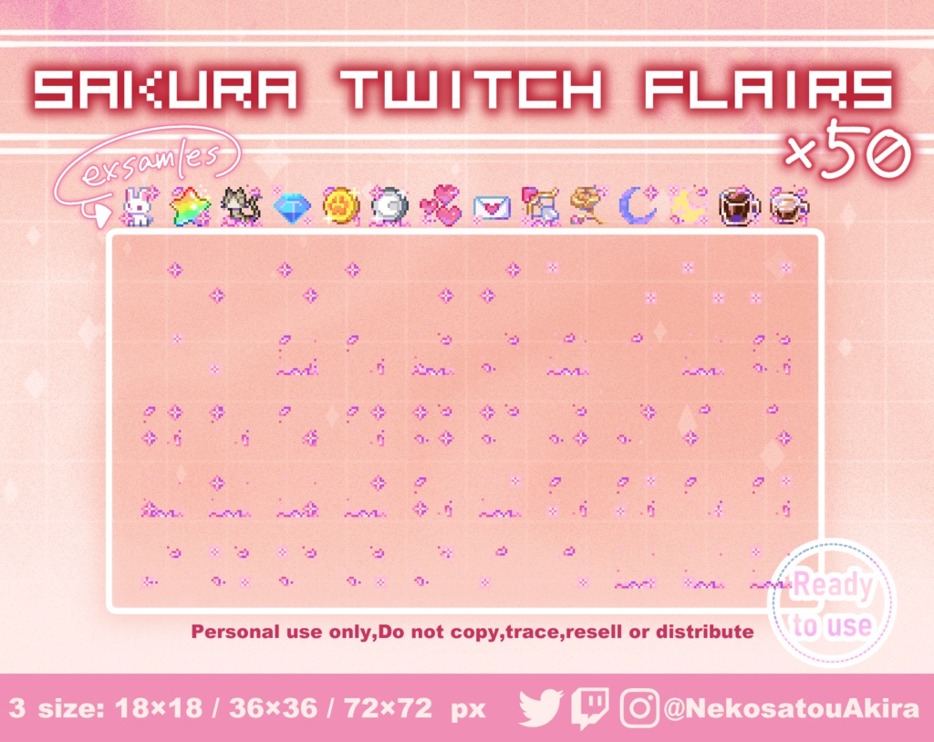 ドット絵「桜」フレアバッジ　Twitch Flairs Badges x50 -   Pixel Art / Cute sub badges / Kawaii / Streamer