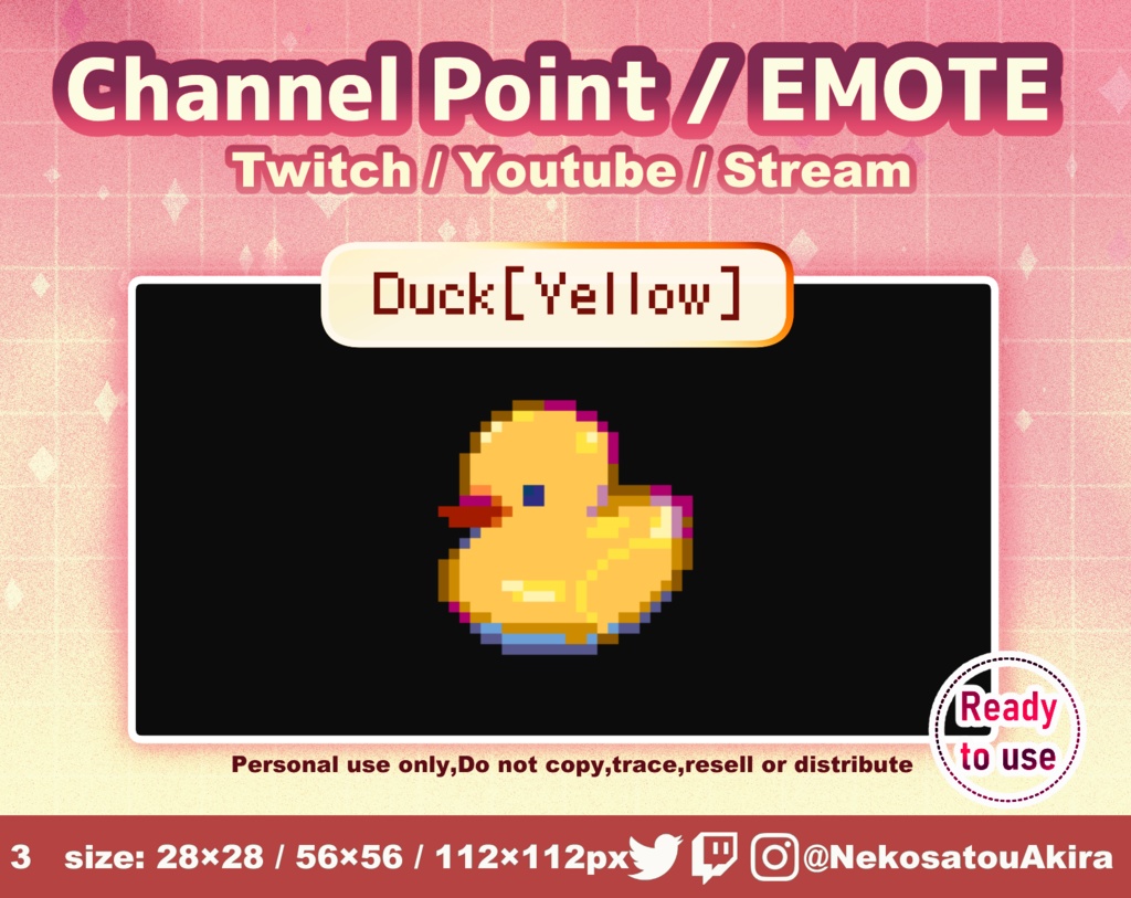ドット絵「あひる」エモート・チャンネルポイント Twitch emote x1 - channel point icon / Cute emotes / Kawaii / Streamer