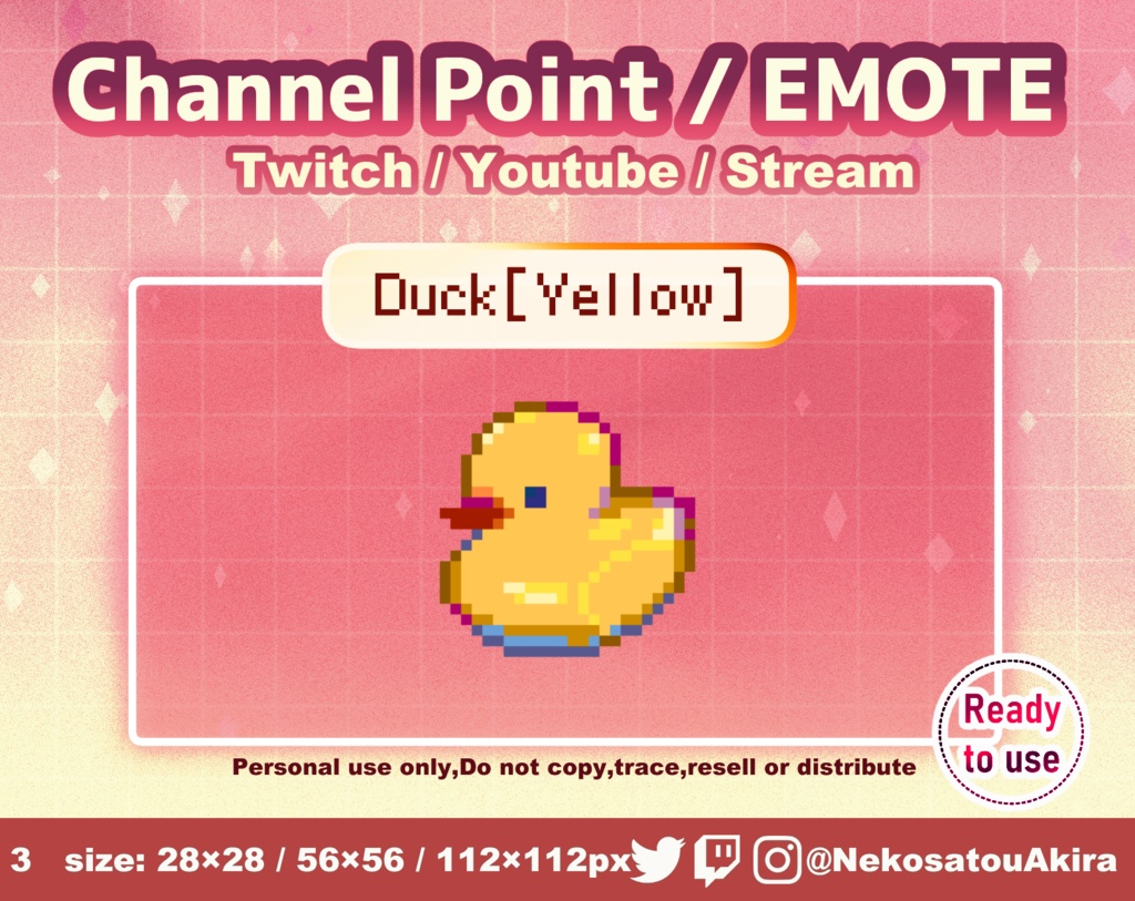 ドット絵「あひる」エモート・チャンネルポイント　 Twitch emote x1 - channel point icon / Cute emotes / Kawaii / Streamer