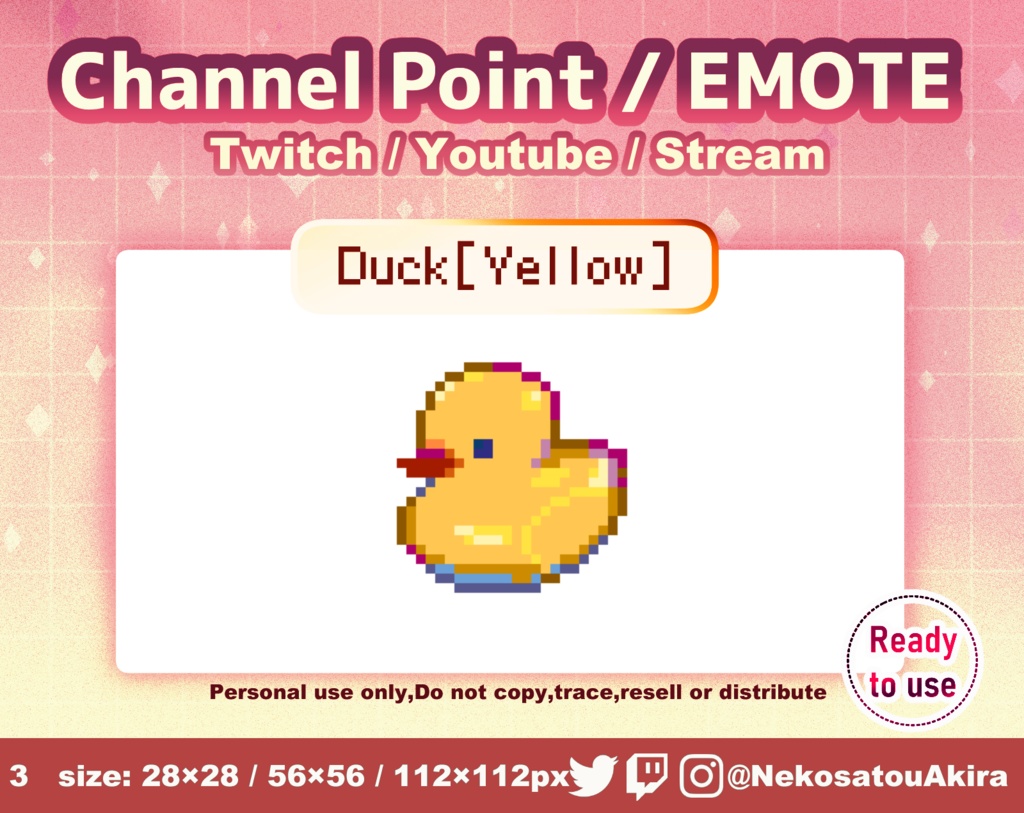 ドット絵「あひる」エモート・チャンネルポイント Twitch emote x1 - channel point icon / Cute emotes / Kawaii / Streamer