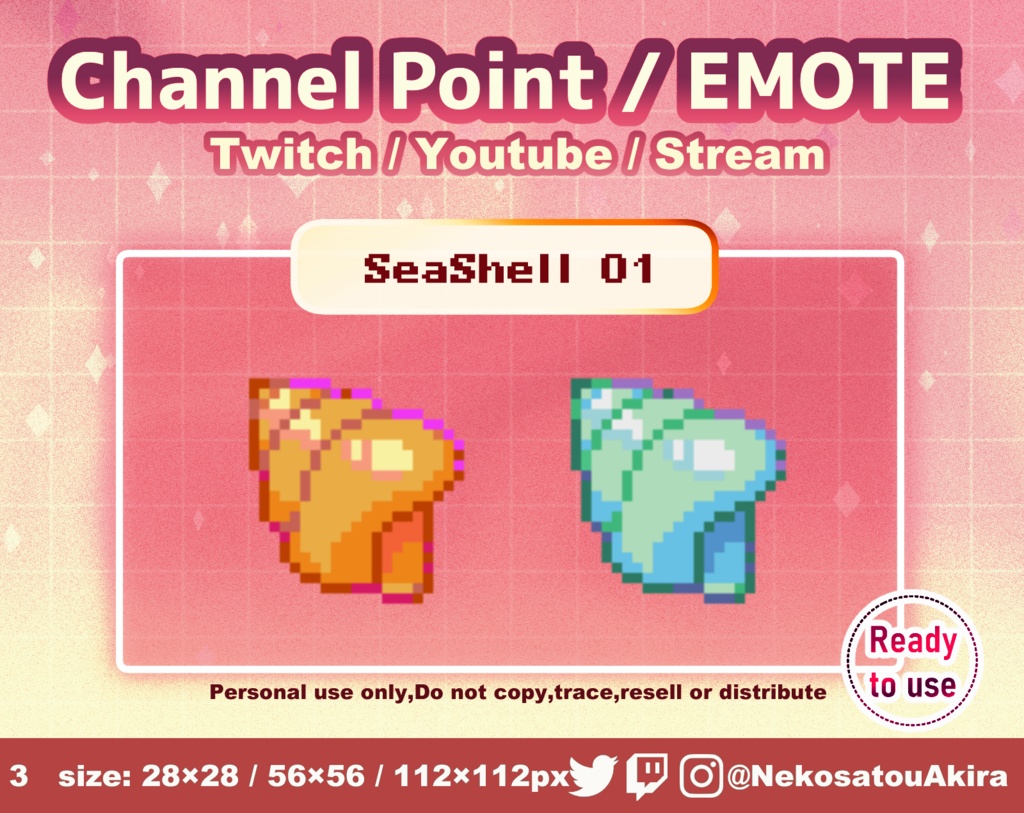 ドット絵「貝殻01」エモート・チャンネルポイント　 Twitch emote x2 - channel point icon / Cute emotes / Kawaii / Streamer