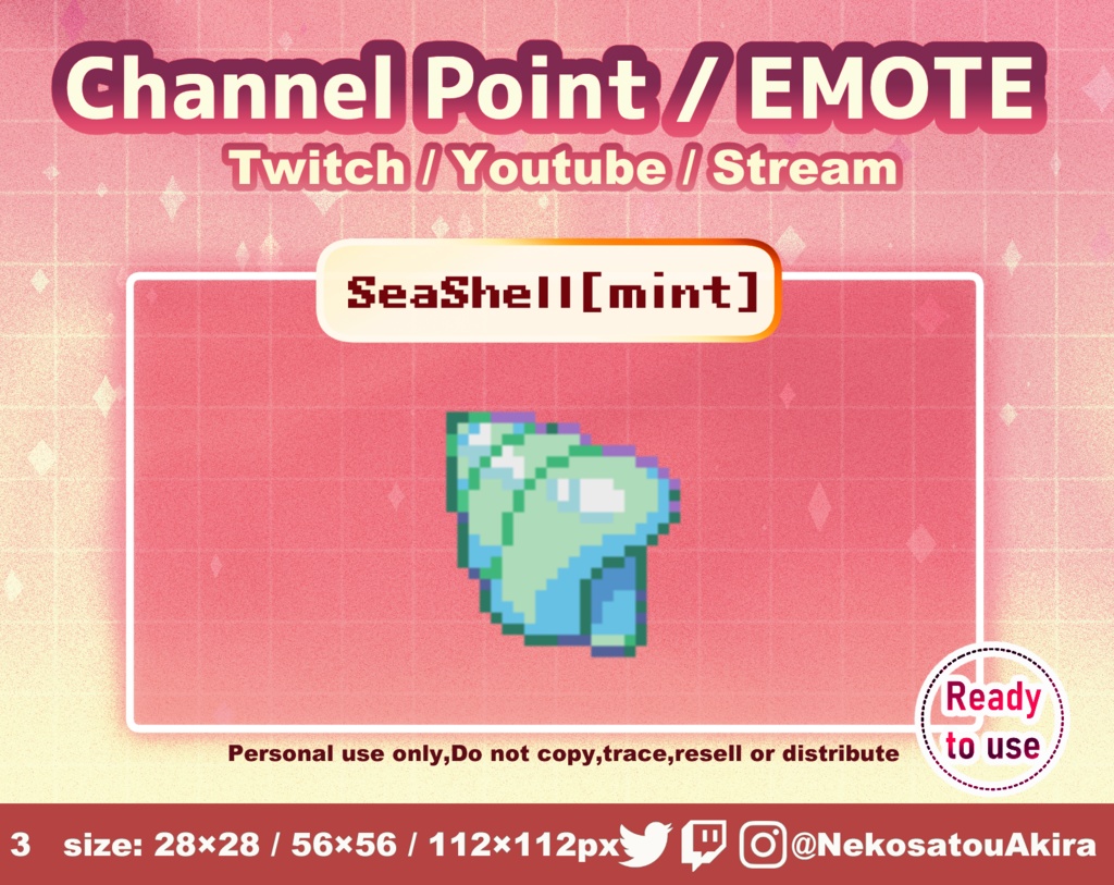 ドット絵「貝殻01」エモート・チャンネルポイント  Twitch emote x2 - channel point icon / Cute emotes / Kawaii / Streamer