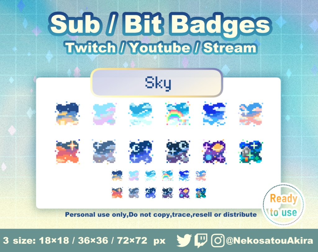 ドット絵「空」バッジ Twitch Sub Badges x12 - Bit Badges / Pixel Art / Cute sub badges / Kawaii / Streamer