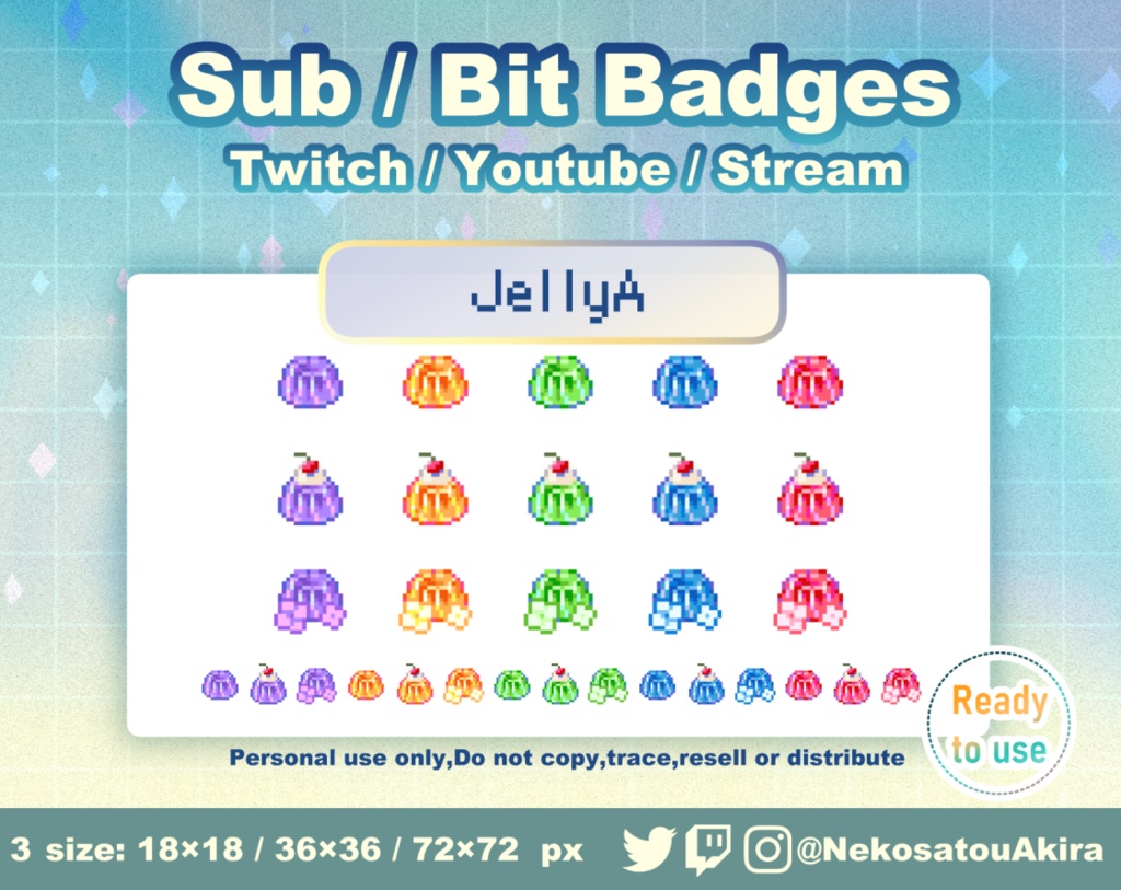ドット絵「ゼリーA」バッジ Twitch Sub Badges x15 - Bit Badges / Pixel Art / Cute sub badges / Kawaii / Streamer