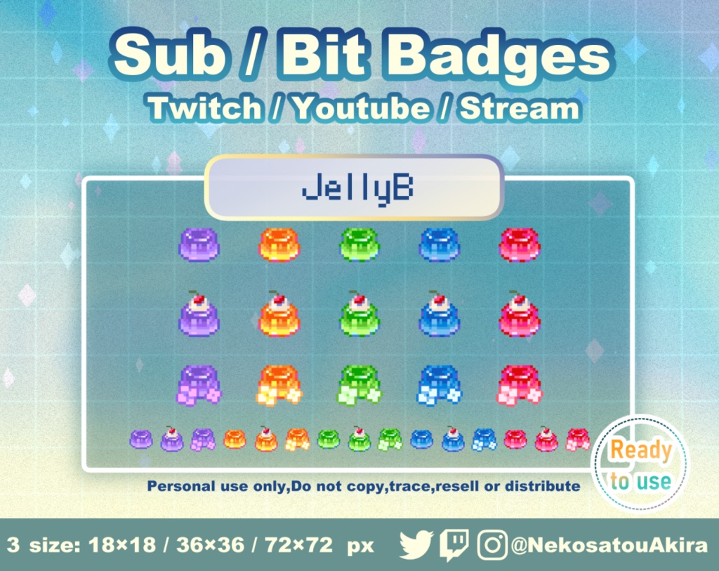 ドット絵「ゼリーB」バッジ　Twitch Sub Badges x15 - Bit Badges / Pixel Art / Cute sub badges / Kawaii / Streamer
