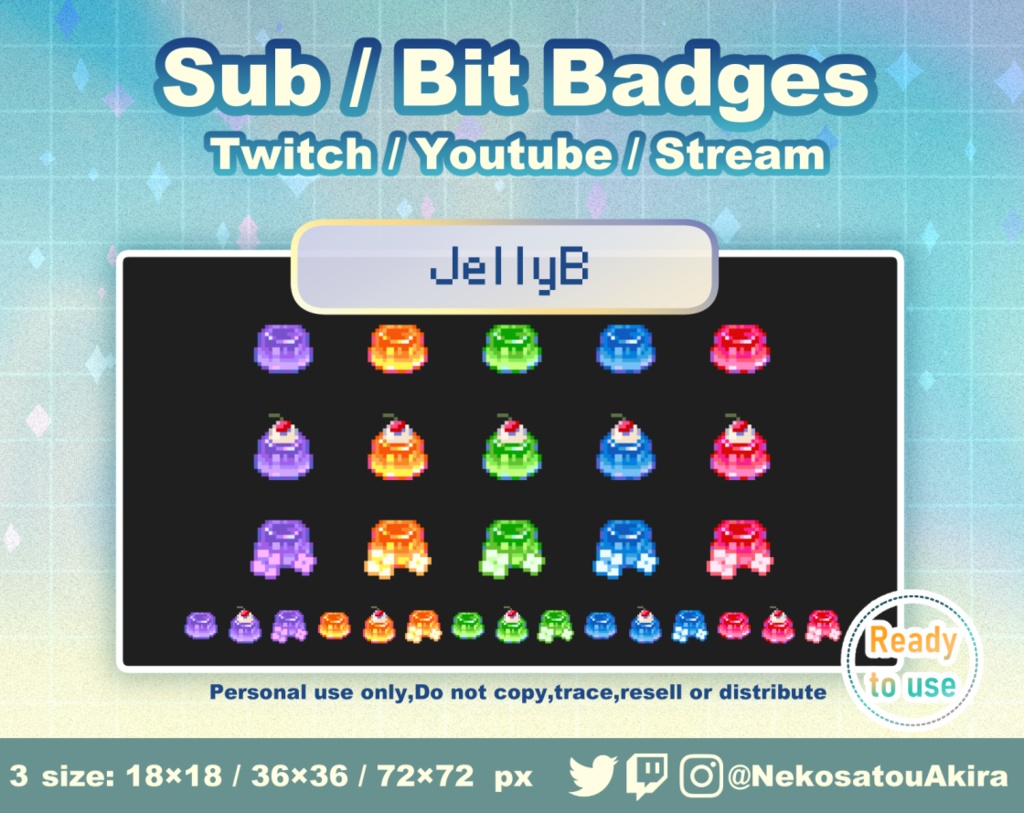 ドット絵「ゼリーB」バッジ Twitch Sub Badges x15 - Bit Badges / Pixel Art / Cute sub badges / Kawaii / Streamer