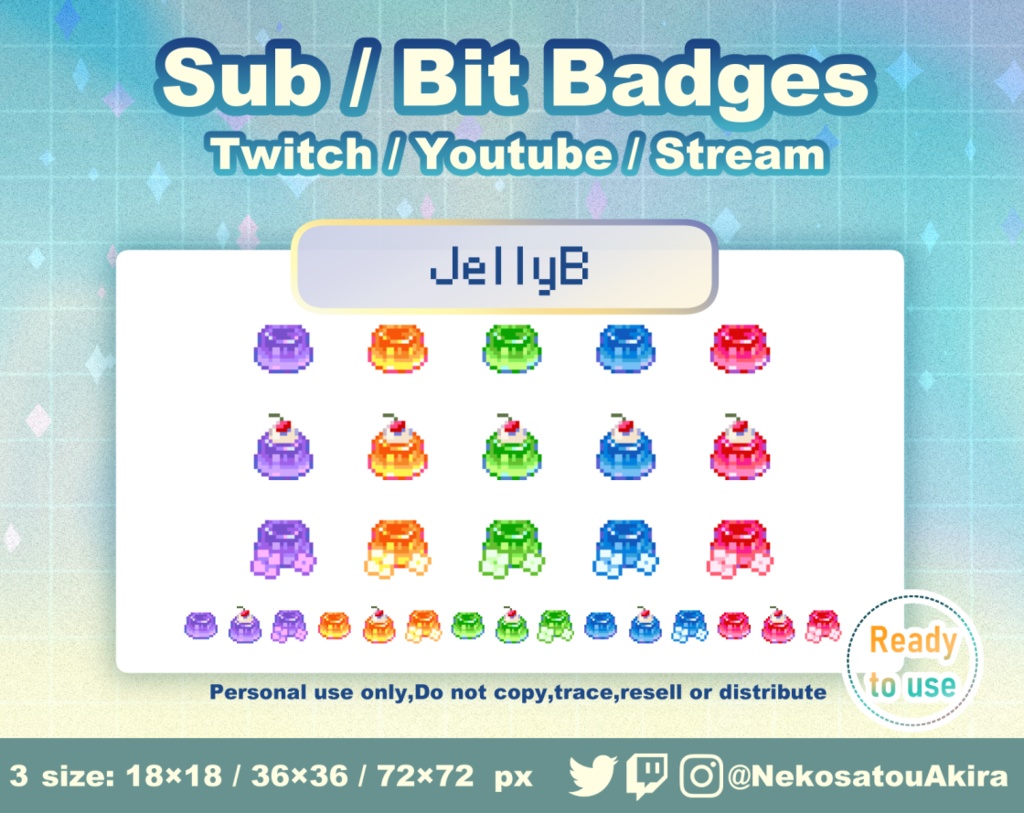 ドット絵「ゼリーB」バッジ Twitch Sub Badges x15 - Bit Badges / Pixel Art / Cute sub badges / Kawaii / Streamer