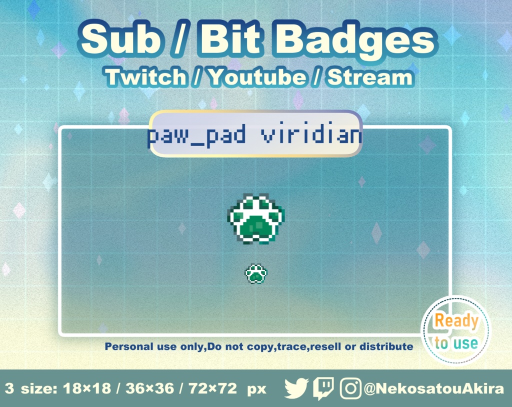 ★新色追加★ドット絵「肉球」バッジ Twitch Sub Badges x17 - Bit Badges / Pixel Art / Cute sub badges / Kawaii / Streamer