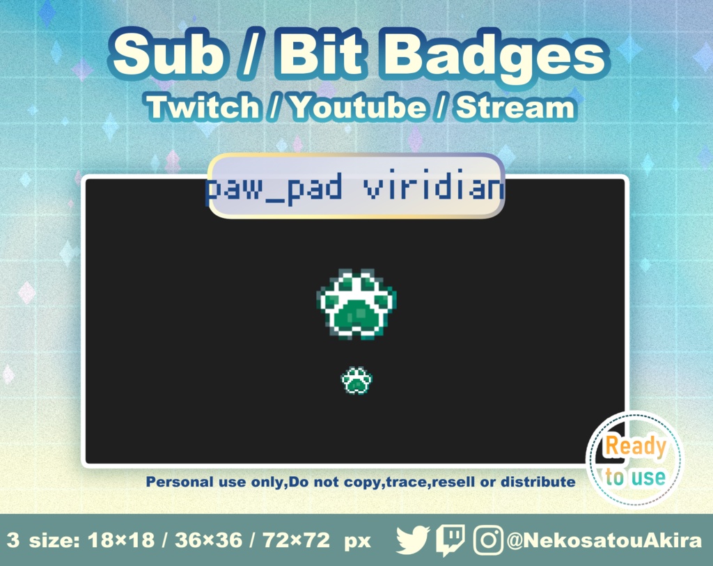 ★新色追加★ドット絵「肉球」バッジ Twitch Sub Badges x17 - Bit Badges / Pixel Art / Cute sub badges / Kawaii / Streamer