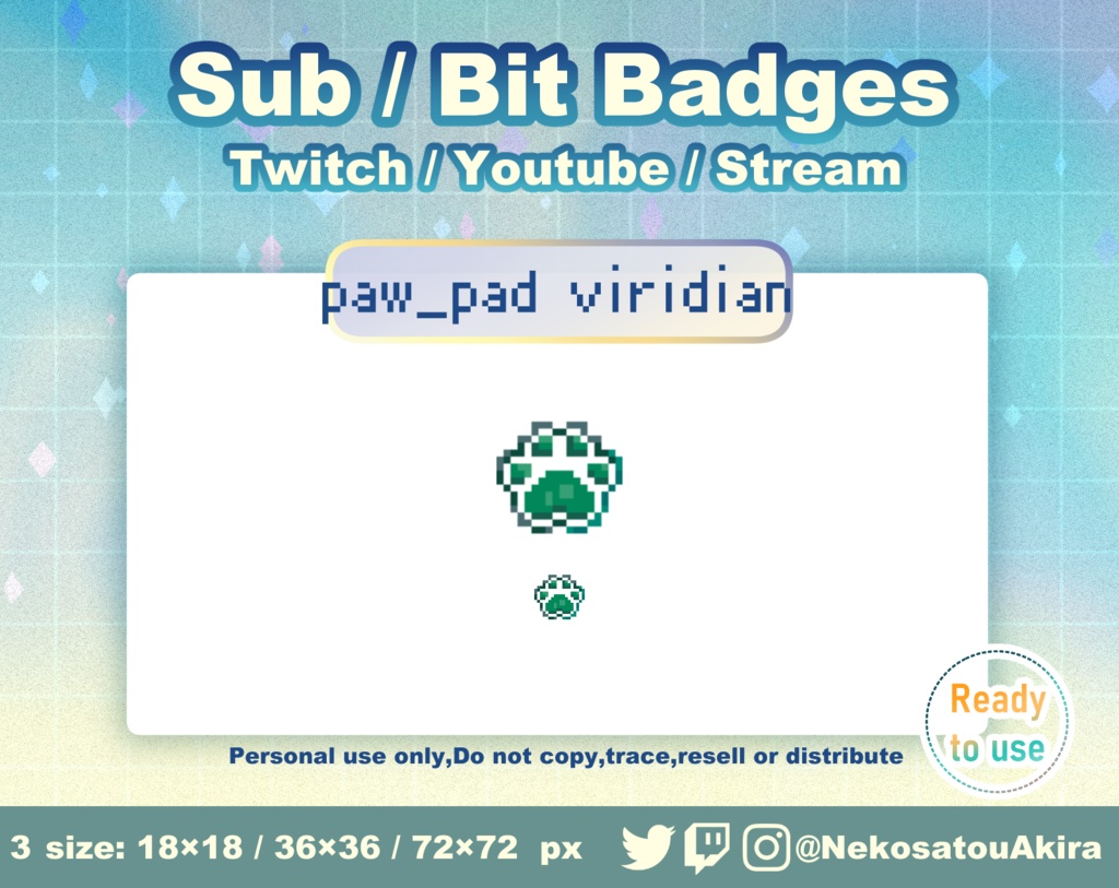 ★新色追加★ドット絵「肉球」バッジ Twitch Sub Badges x17 - Bit Badges / Pixel Art / Cute sub badges / Kawaii / Streamer