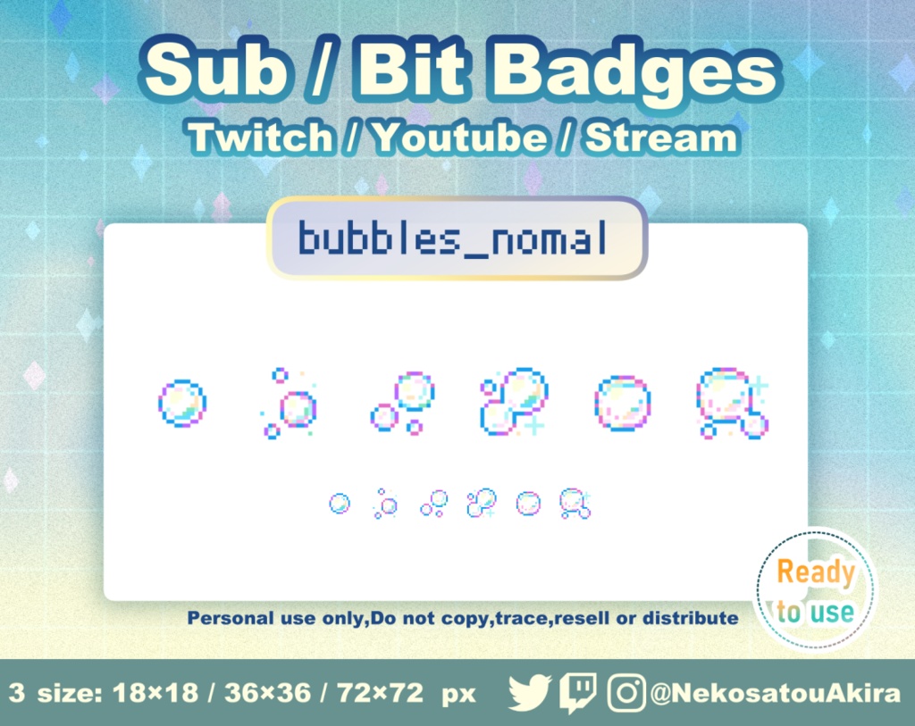 ドット絵「あわ」バッジ Twitch Sub Badges x15 - Bit Badges / Pixel Art / Cute sub badges / Kawaii / Streamer