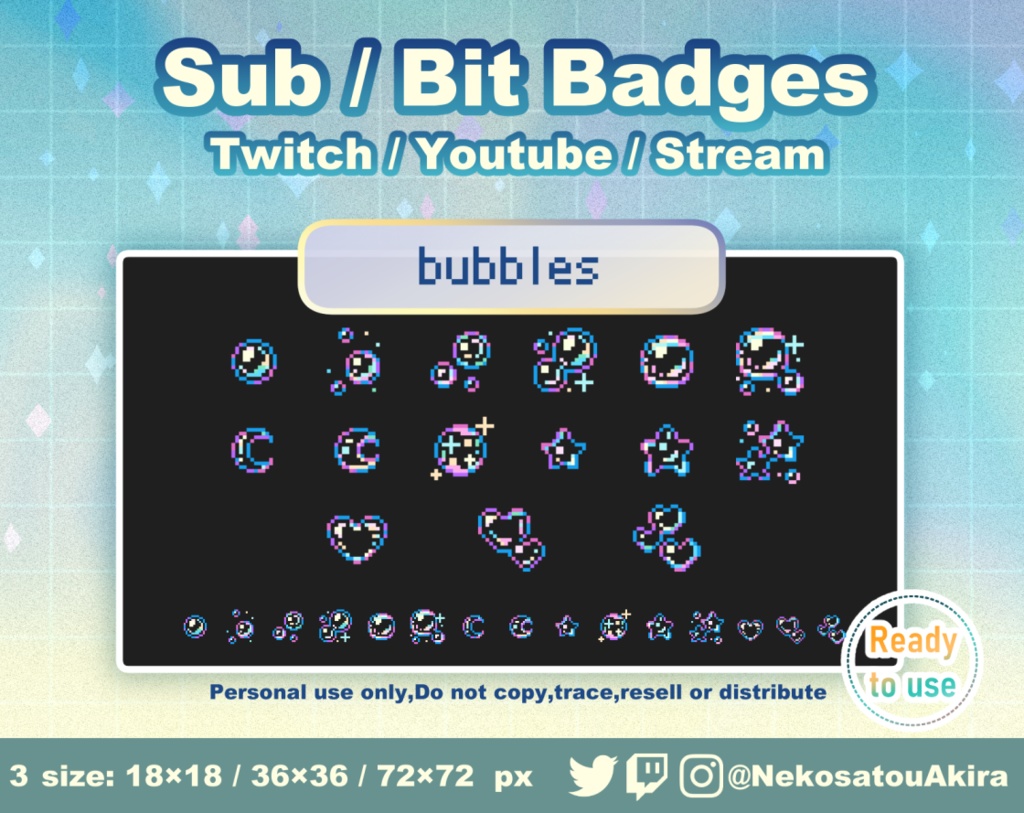 ドット絵「あわ」バッジ Twitch Sub Badges x15 - Bit Badges / Pixel Art / Cute sub badges / Kawaii / Streamer