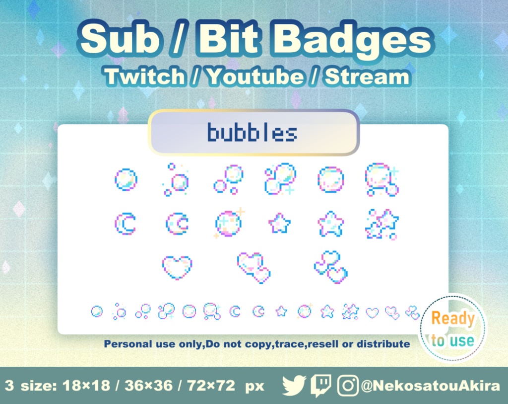ドット絵「あわ」バッジ Twitch Sub Badges x15 - Bit Badges / Pixel Art / Cute sub badges / Kawaii / Streamer