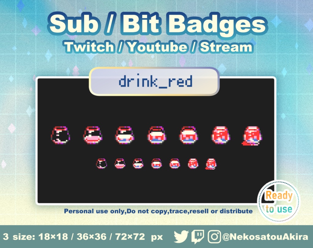 ドット絵「飲み物」バッジ Twitch Sub Badges x7 - Bit Badges / Pixel Art / Cute sub badges / Kawaii / Streamer