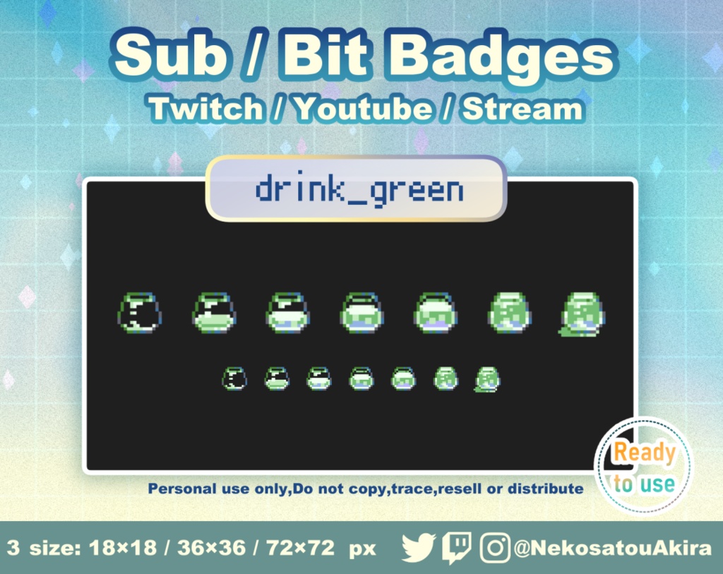 ドット絵「飲み物」バッジ Twitch Sub Badges x7 - Bit Badges / Pixel Art / Cute sub badges / Kawaii / Streamer