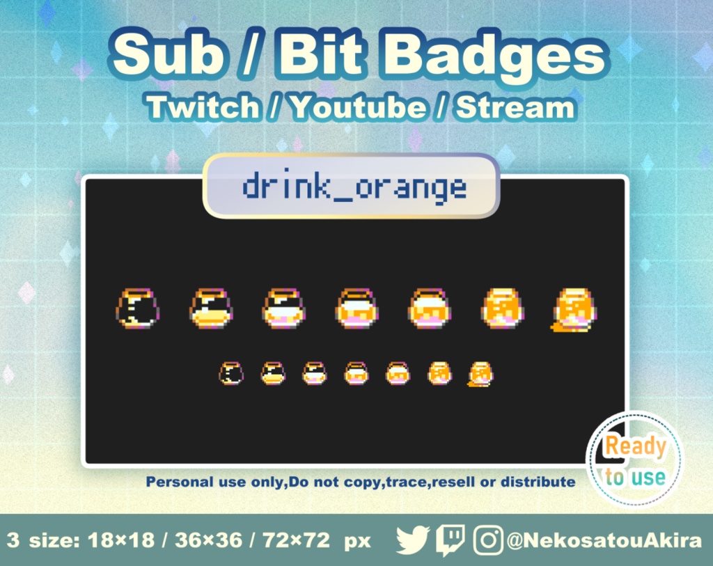 ドット絵「飲み物」バッジ Twitch Sub Badges x7 - Bit Badges / Pixel Art / Cute sub badges / Kawaii / Streamer