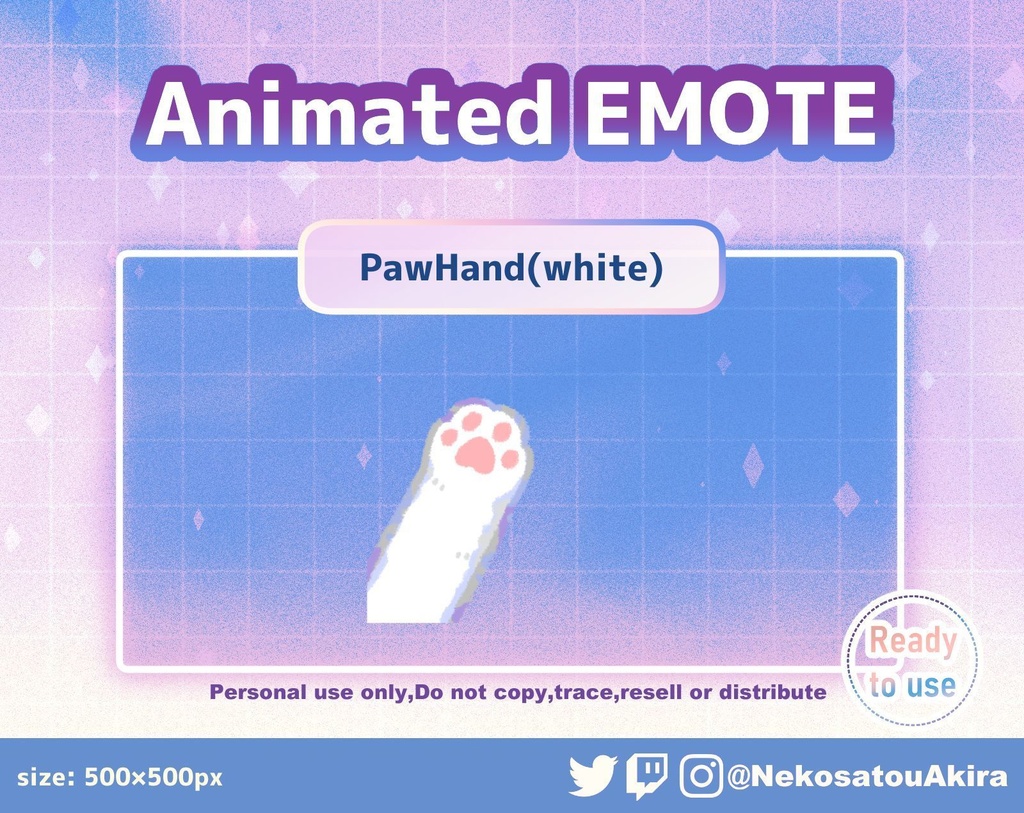 「Paw Wave_White」アニメーションスタンプ  Animated Emote x4 - discord / Streamer