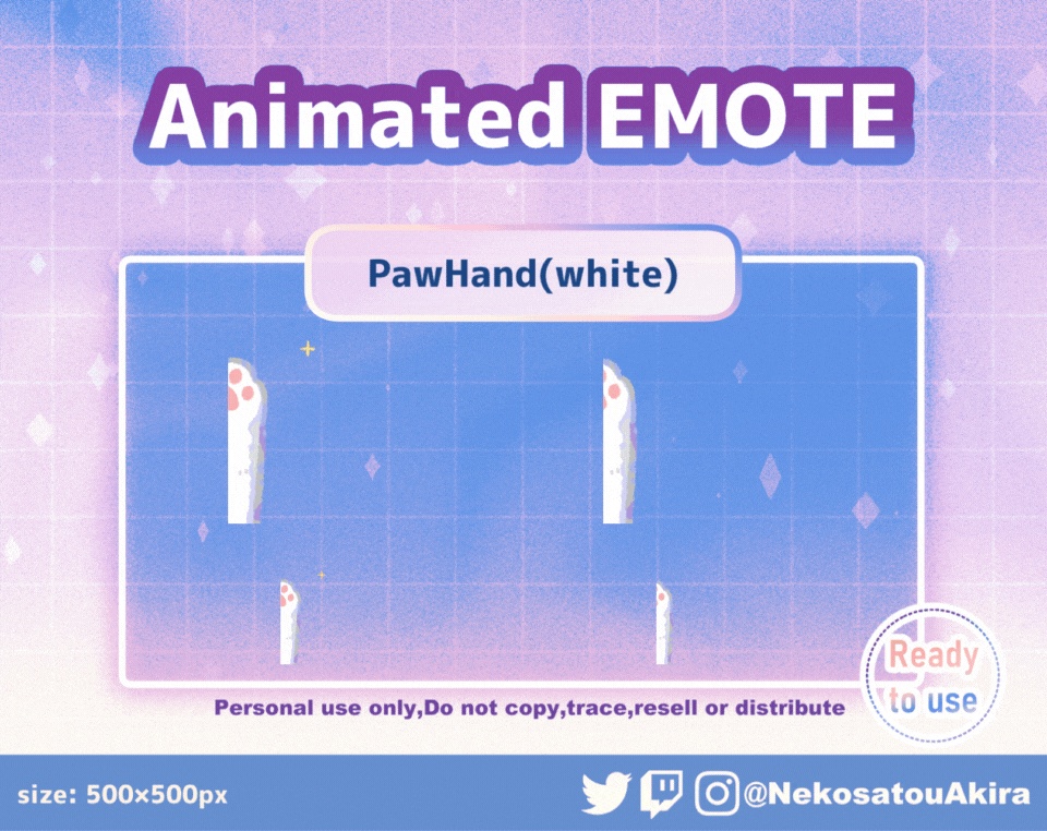 「Paw Wave_White」アニメーションスタンプ Animated Emote x4 - discord / Streamer