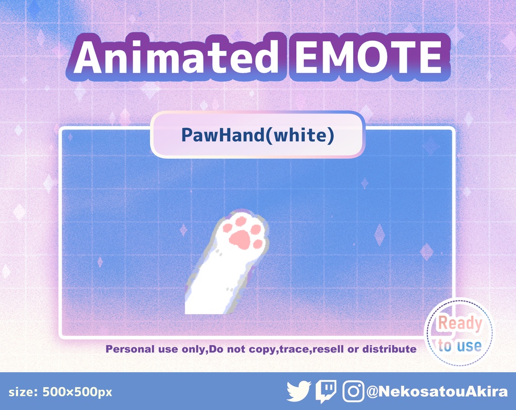 「Paw Wave_White」アニメーションスタンプ  Animated Emote x4 - discord / Streamer