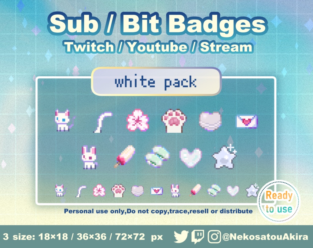 ★期間限定セール★ドット絵「白パック」バッジ　Twitch Sub Badges x11 - Bit Badges / Pixel Art / Cute sub badges / Kawaii / Streamer