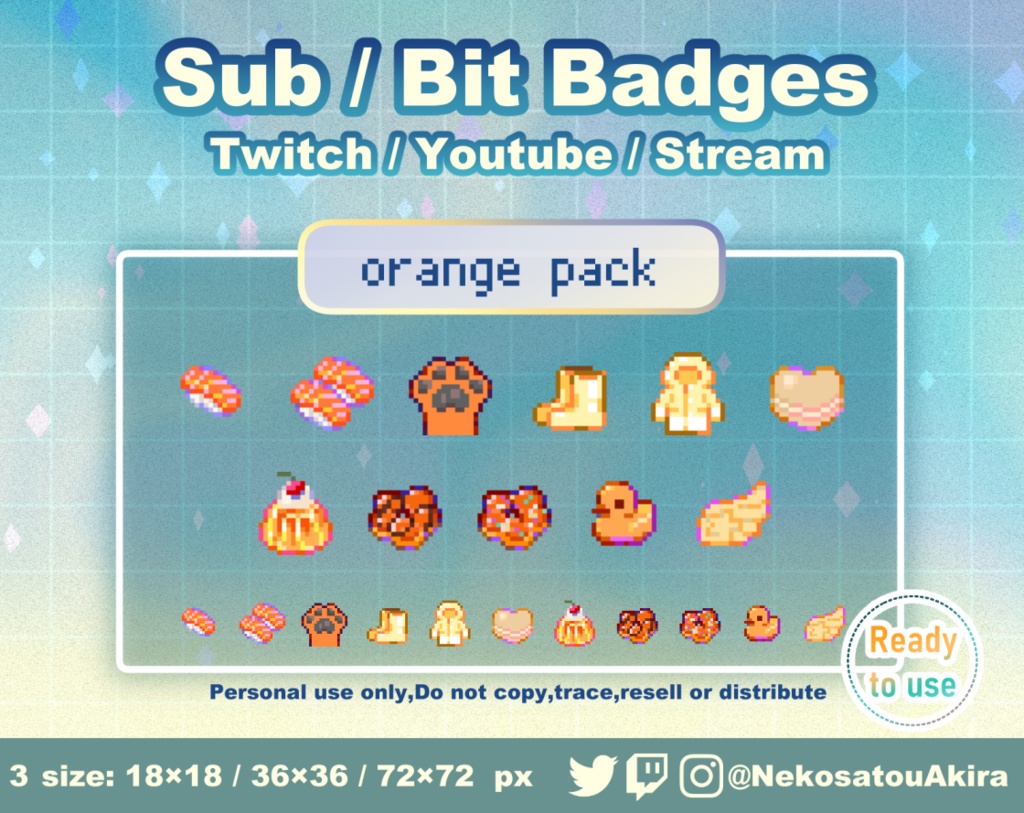 ★期間限定セール★ドット絵「オレンジパック」バッジ　Twitch Sub Badges x11 - Bit Badges / Pixel Art / Cute sub badges / Kawaii / Streamer