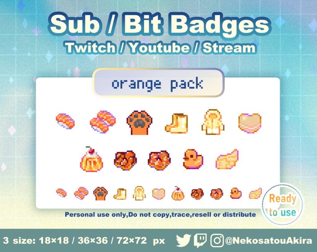 ★期間限定セール★ドット絵「オレンジパック」バッジ Twitch Sub Badges x11 - Bit Badges / Pixel Art / Cute sub badges / Kawaii / Streamer