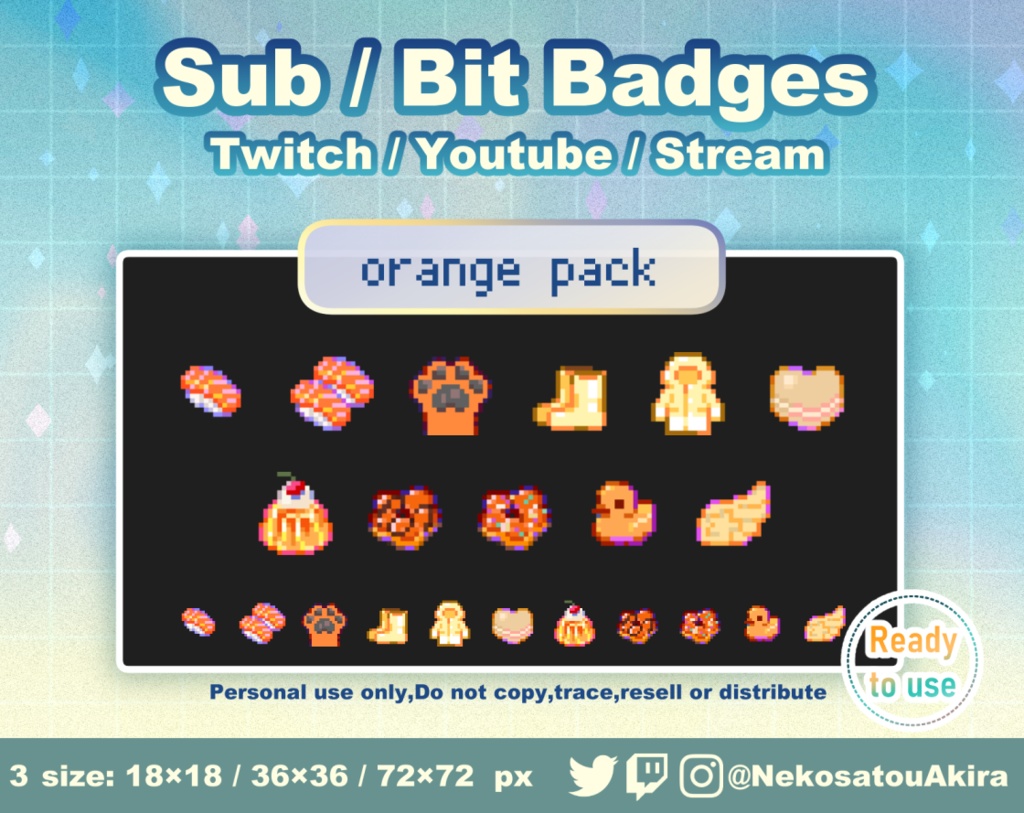 ★期間限定セール★ドット絵「オレンジパック」バッジ Twitch Sub Badges x11 - Bit Badges / Pixel Art / Cute sub badges / Kawaii / Streamer