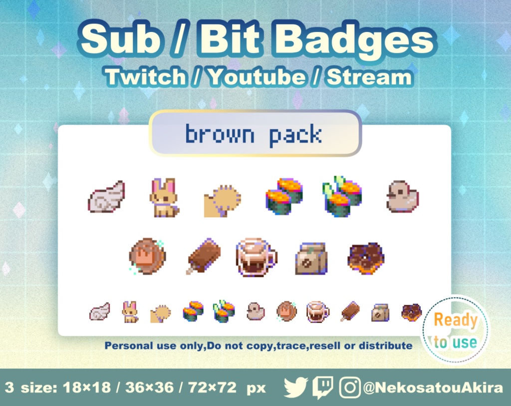 ★期間限定セール★ドット絵「茶色パック」バッジ Twitch Sub Badges x11 - Bit Badges / Pixel Art / Cute sub badges / Kawaii / Streamer