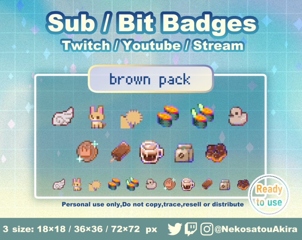 ★期間限定セール★ドット絵「茶色パック」バッジ　Twitch Sub Badges x11 - Bit Badges / Pixel Art / Cute sub badges / Kawaii / Streamer
