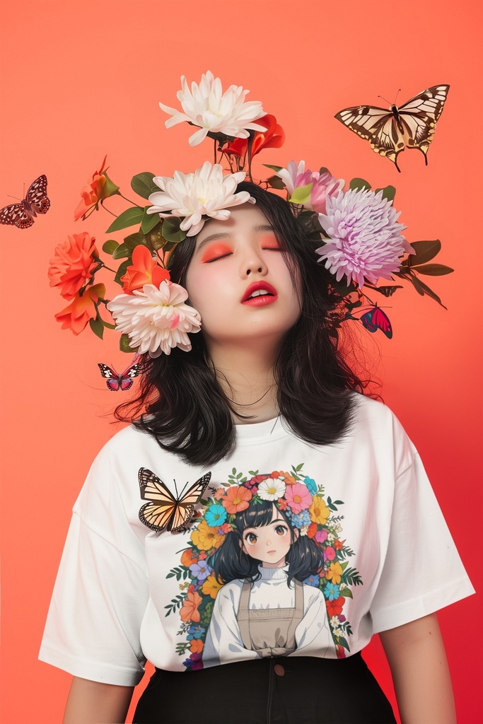 アニメ少女フラワーTシャツ