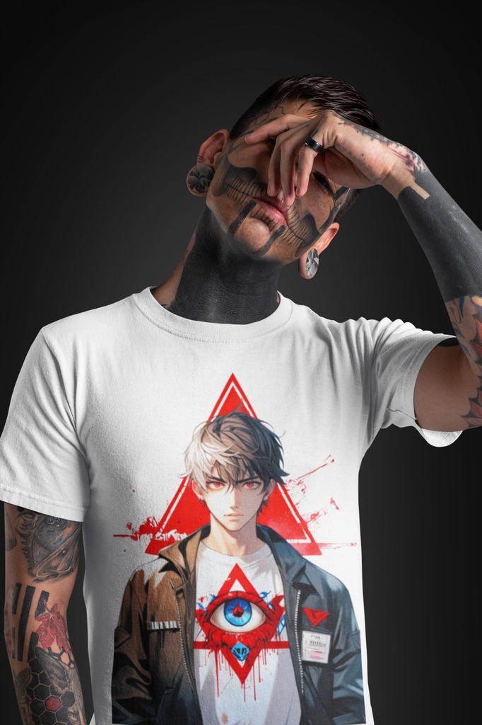 ミステリアスなアニメ男子と第三の目シンボル グラフィックTシャツ
