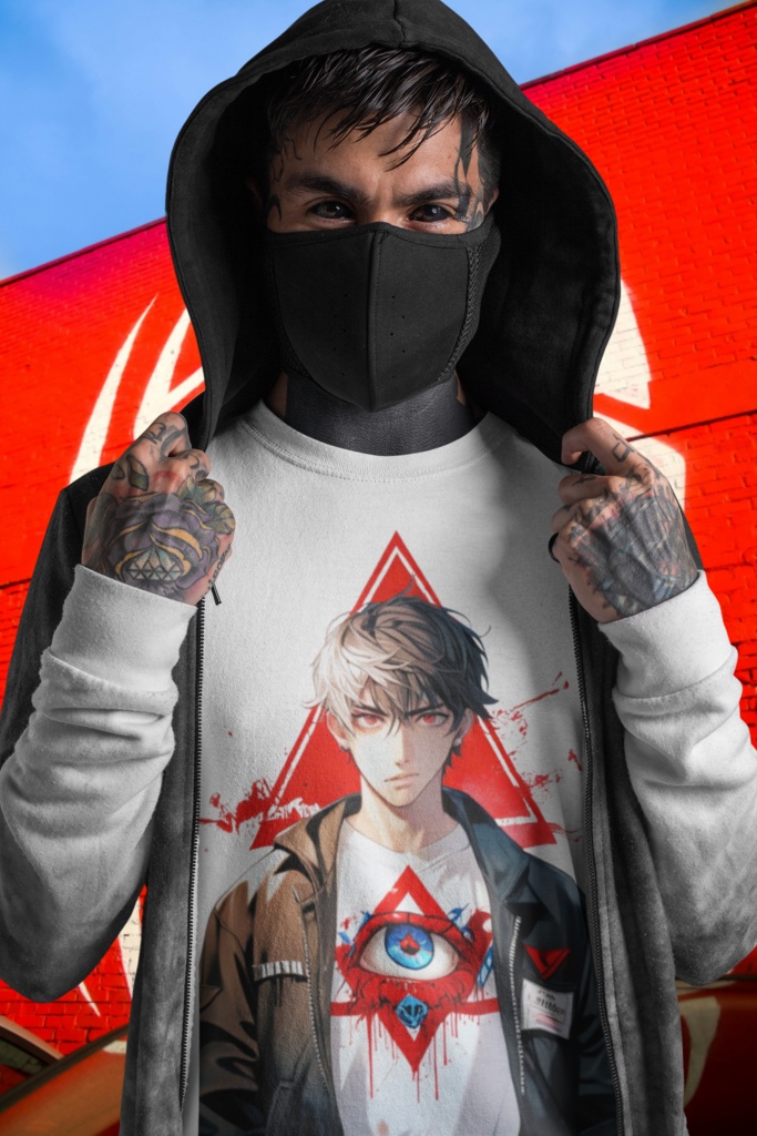 ミステリアスなアニメ男子と第三の目シンボル グラフィックTシャツ