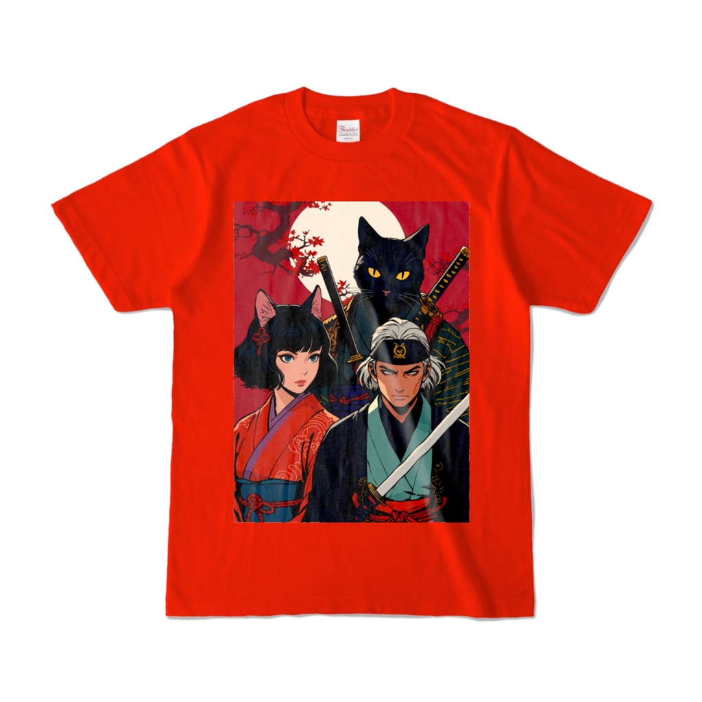 侍と黒猫の守護者Tシャツ