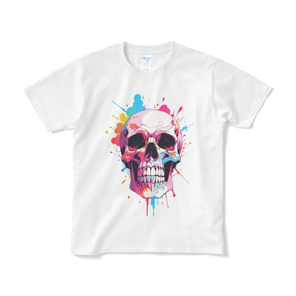 カラースプラッシュ スカル 半袖Tシャツ
