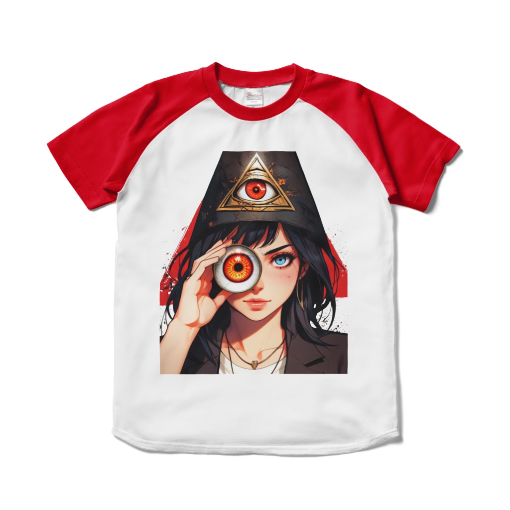 アニメ風ミスティックガール ラグランTシャツ – レッド＆ホワイト