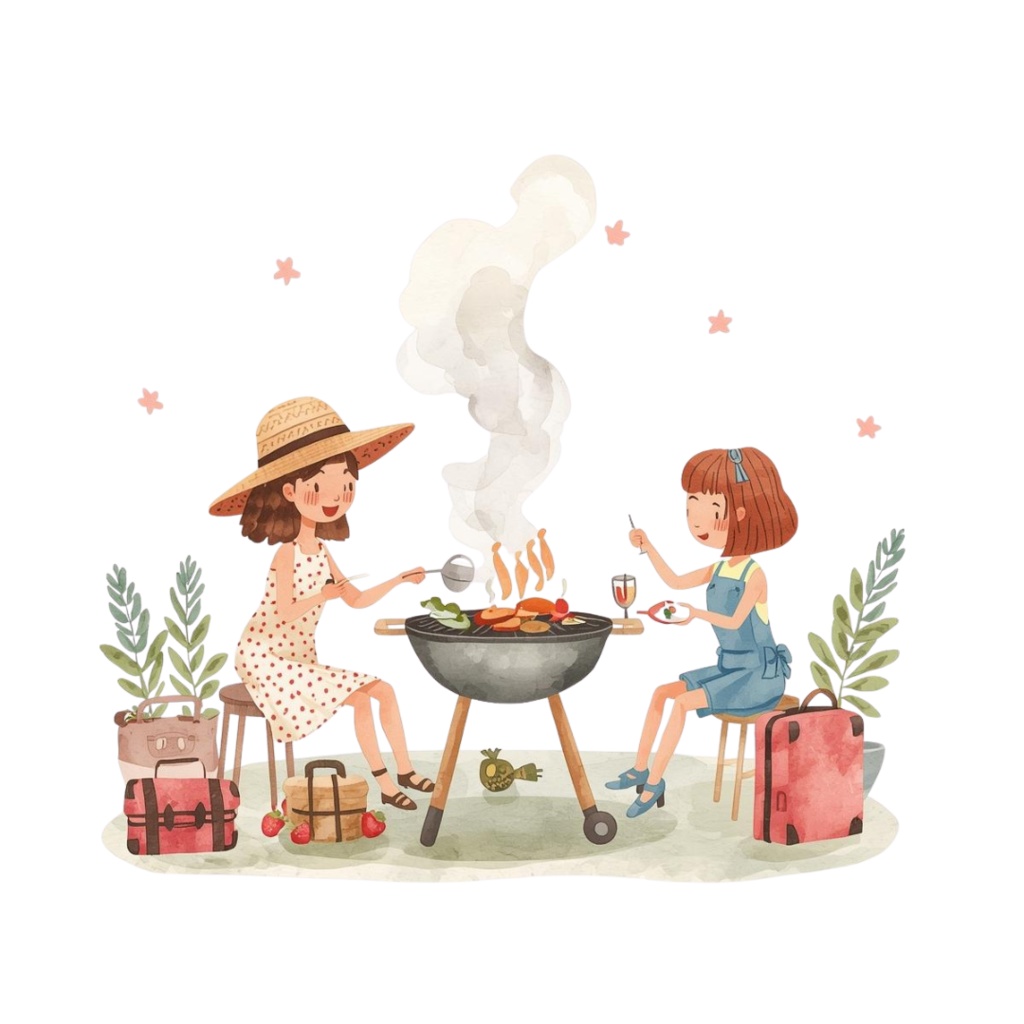 【旅行シリーズ】水彩画風 ピンクと水色の旅行モチーフ クリップアート 12点セット (PNG背景透過)