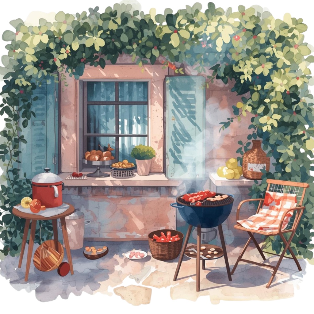 【旅行シリーズ】水彩画風 ピンクと水色の旅行モチーフ クリップアート 12点セット (PNG背景透過)