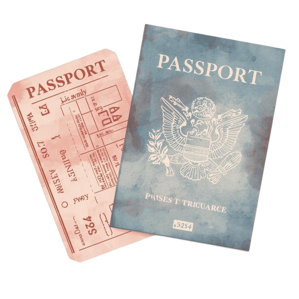 【旅行シリーズ】水彩画風 ピンクと水色の旅行モチーフ クリップアート 12点セット (PNG背景透過)