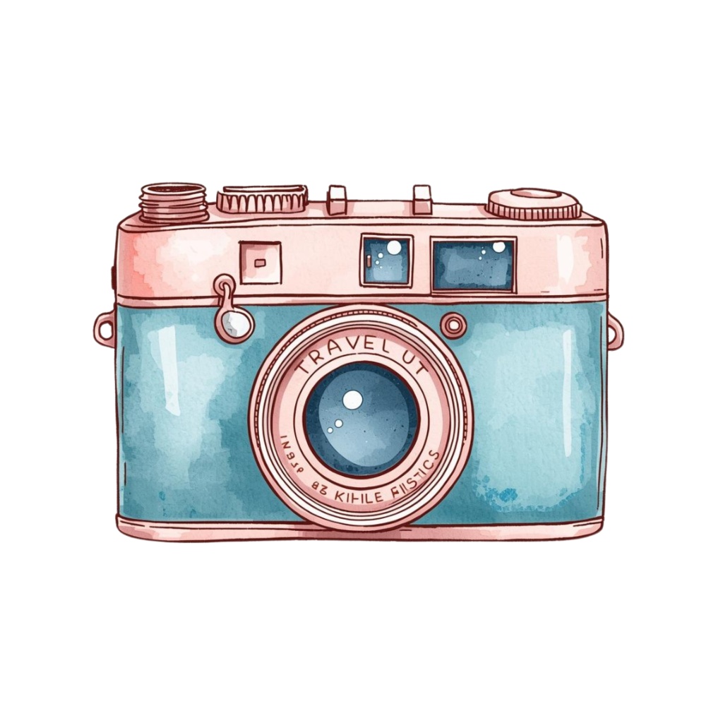 【旅行シリーズ】水彩画風 ピンクと水色の旅行モチーフ クリップアート 12点セット (PNG背景透過)