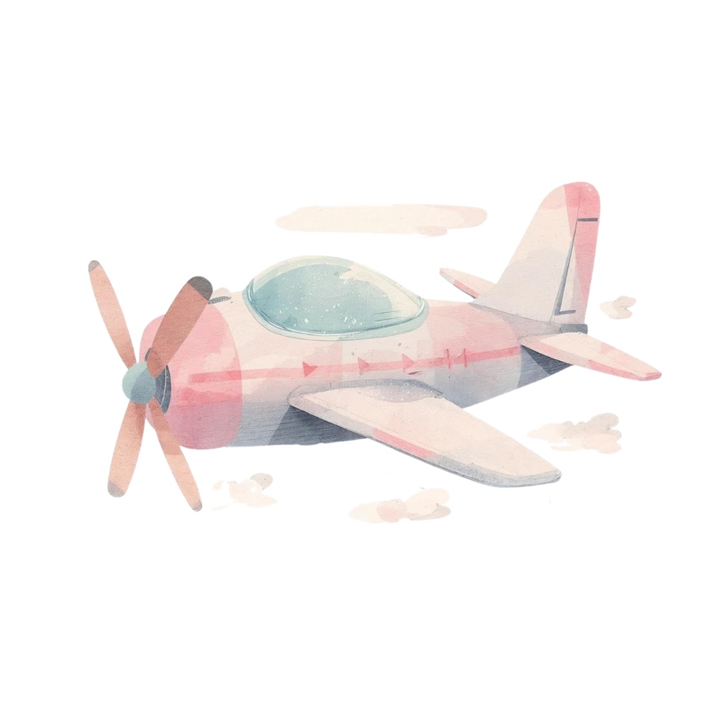 【旅行シリーズ】水彩画風 ピンクと水色の旅行モチーフ クリップアート 12点セット (PNG背景透過)