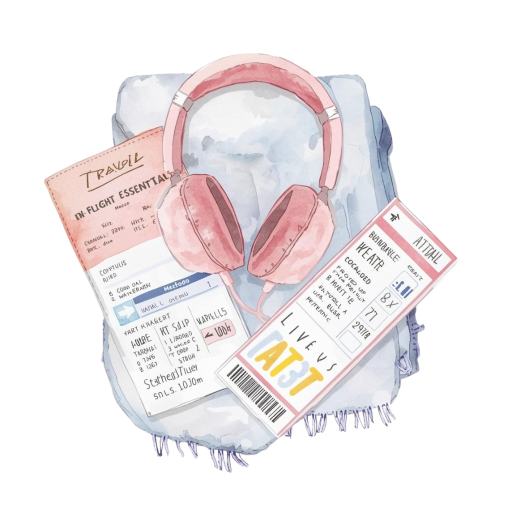 【旅行シリーズ】水彩画風 ピンクと水色の旅行モチーフ クリップアート 12点セット (PNG背景透過)