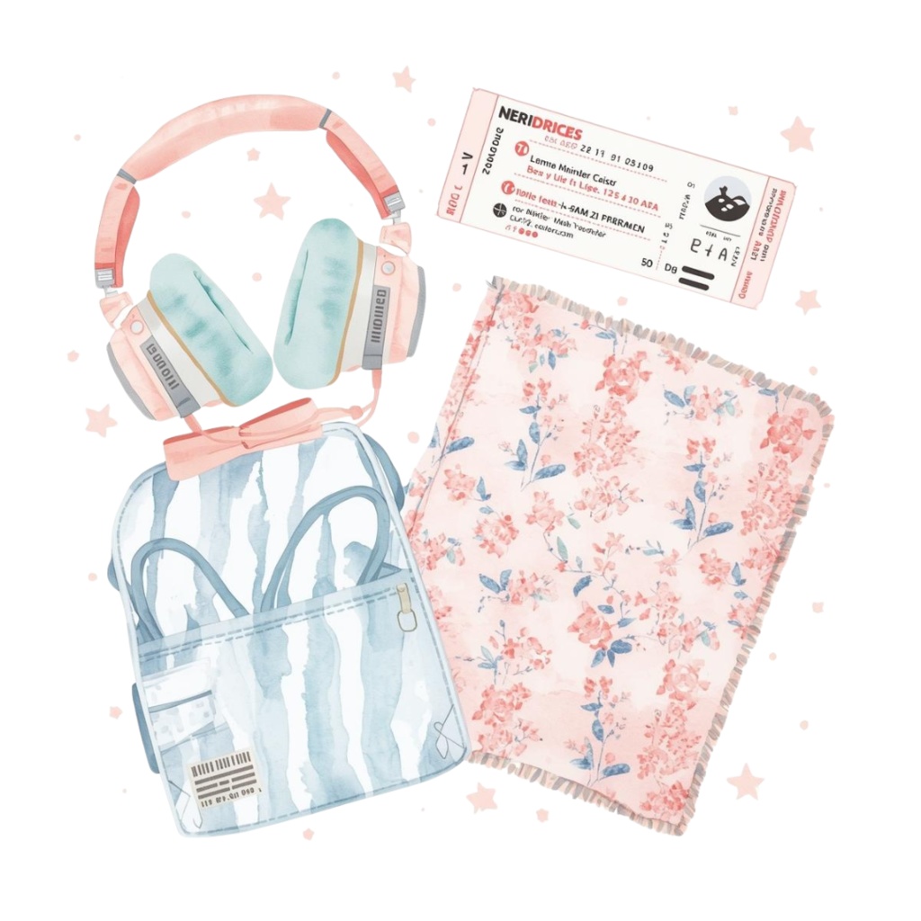 【旅行シリーズ】水彩画風 ピンクと水色の旅行モチーフ クリップアート 12点セット (PNG背景透過)