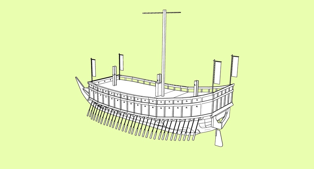 和船・関船【3Dモデル・クリスタで使用可能・fbxファイル】