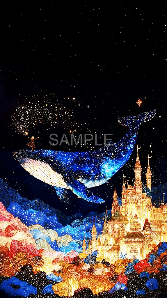 願いを運ぶ、星のクジラ（スマホ壁紙）