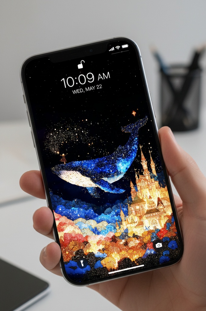 願いを運ぶ、星のクジラ(スマホ壁紙)