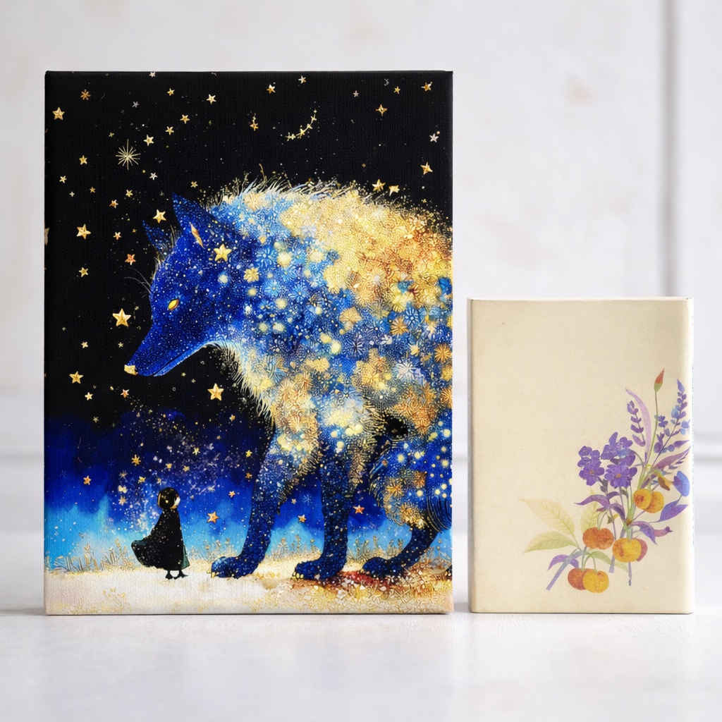 静かな夜と星の狼│キャンバスアート