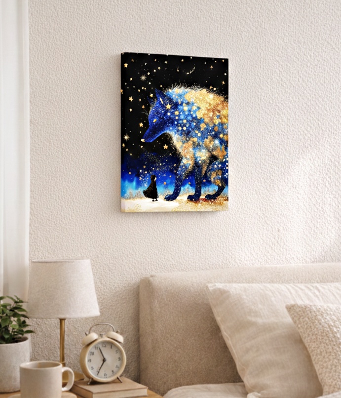 静かな夜と星の狼│キャンバスアート