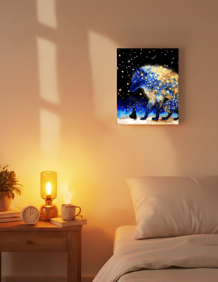 静かな夜と星の狼│キャンバスアート